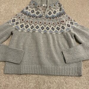 Ardene Gray and Blue Crew Neck Sweater with Fair Isle Pattern